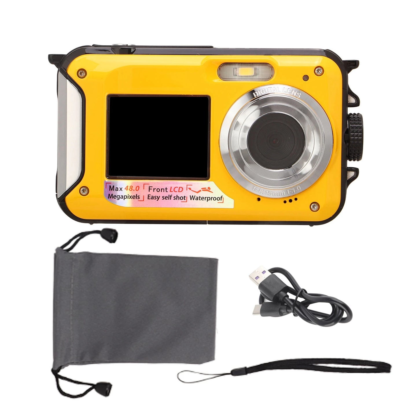 Full HD 2.7K 48MP 10ft Waterproof Underwater Digital Camera 16X Digital Zoom Front Rear Double Screens Water Resistant Camera