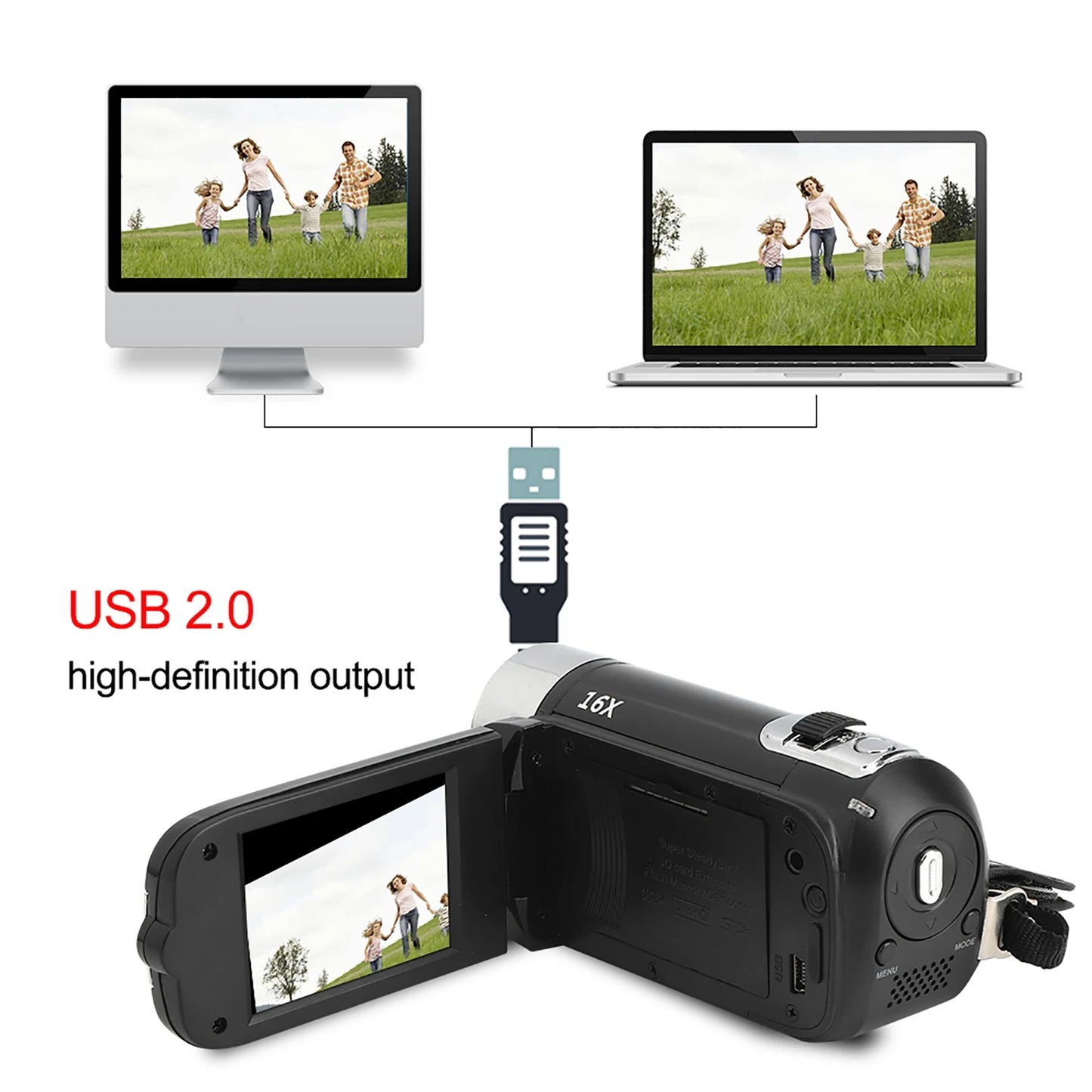 High Definition Camcorder Digital Camcorder Video Recorder 2.4 Inch 16X Digital Zoom for Student Photography Teenagers Kids