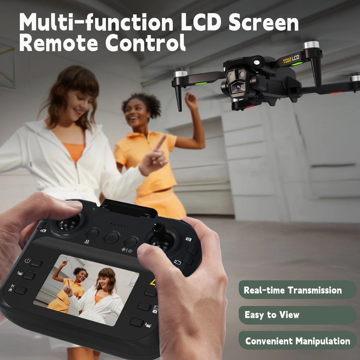 TD12LCD with Motor Brushless Drones with LCD Screen RC Optical Flow Positioning Quadcopter for Beginners