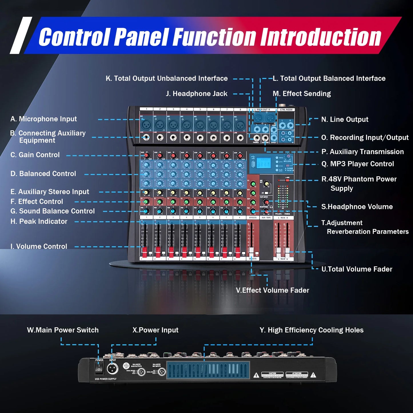8 Channel Mixing Console Bluetooth MP3 Recorder Dedicated Stereo Audio Mixer Digital USB Mixing Console