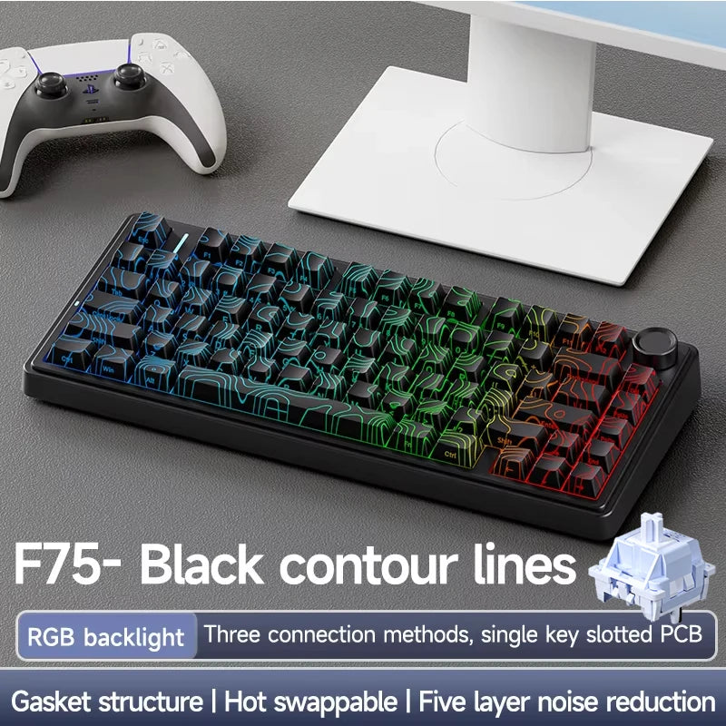 AULA F75 2.4G Wireless/Bluetooth/Wired Gaming Mechanical Keyboard RGB Customized 75% Layout Cherry Profile Gasket Structure