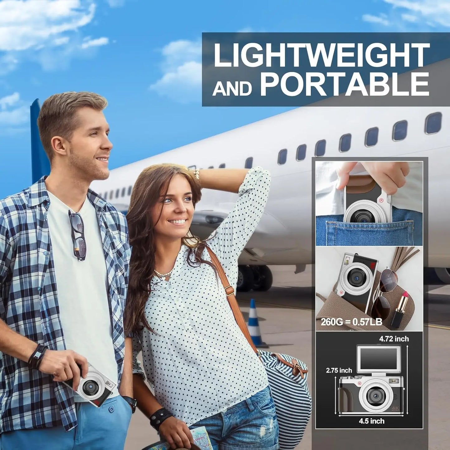 NBD Digital Camera 56MP Cameras for Photography 4K Camera 180°Flip Screen Digital Camera with 16X Digital Zoom Compact Camera
