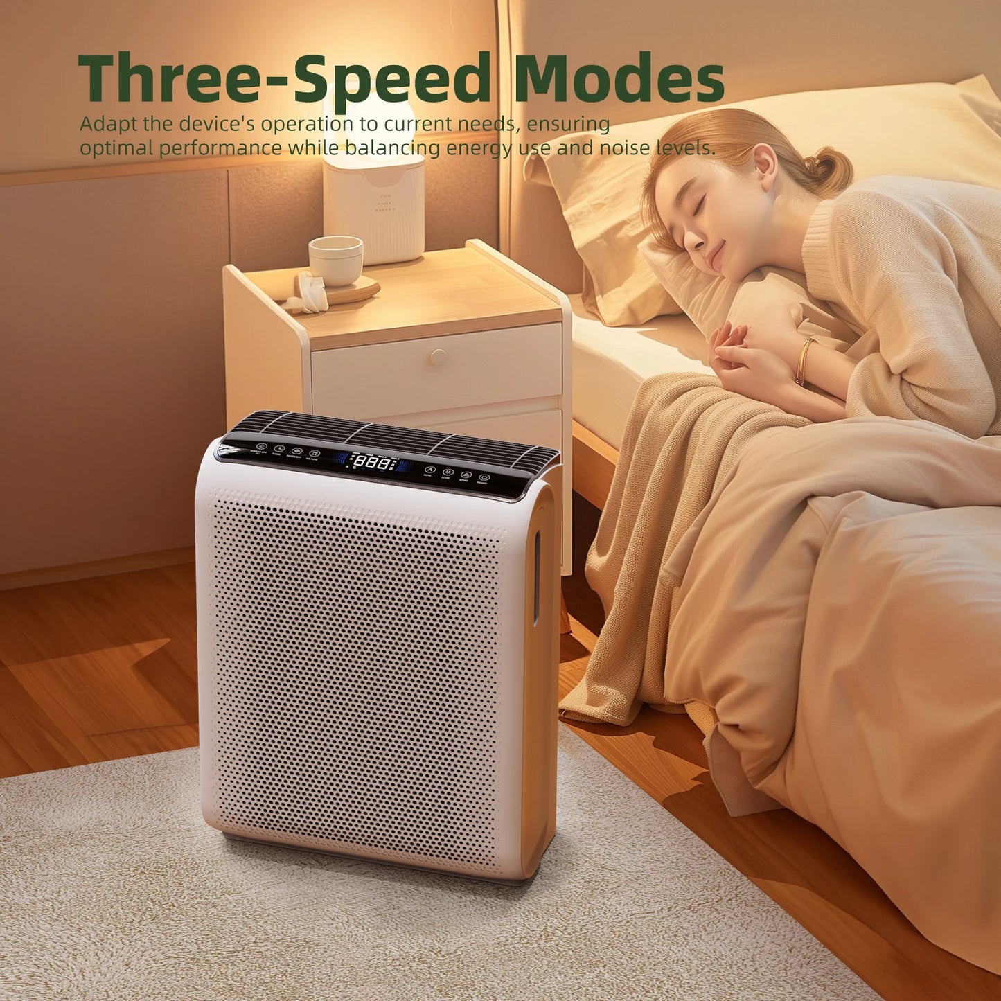 AROEVE Air Purifier 1504 Sq.Ft Touch Control Smart Timer 3 Speed , Washable Filters, for Pet Dander, Pollen, Smoke Bedroom, MK07