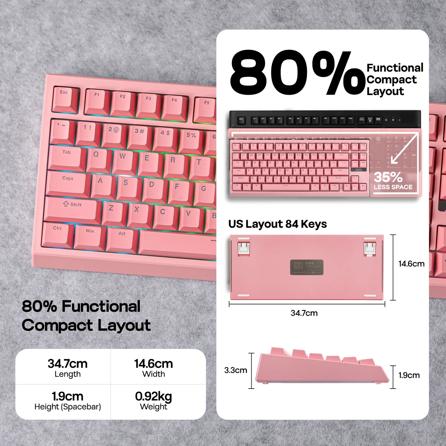 EPOMAKER G84 VIA 80% QWERTY ANSI US Layout Gasket-Mounted Wired/2.4GHz/Bluetooth Wireless Mechanical Keyboard for Mac/WIN/Gaming