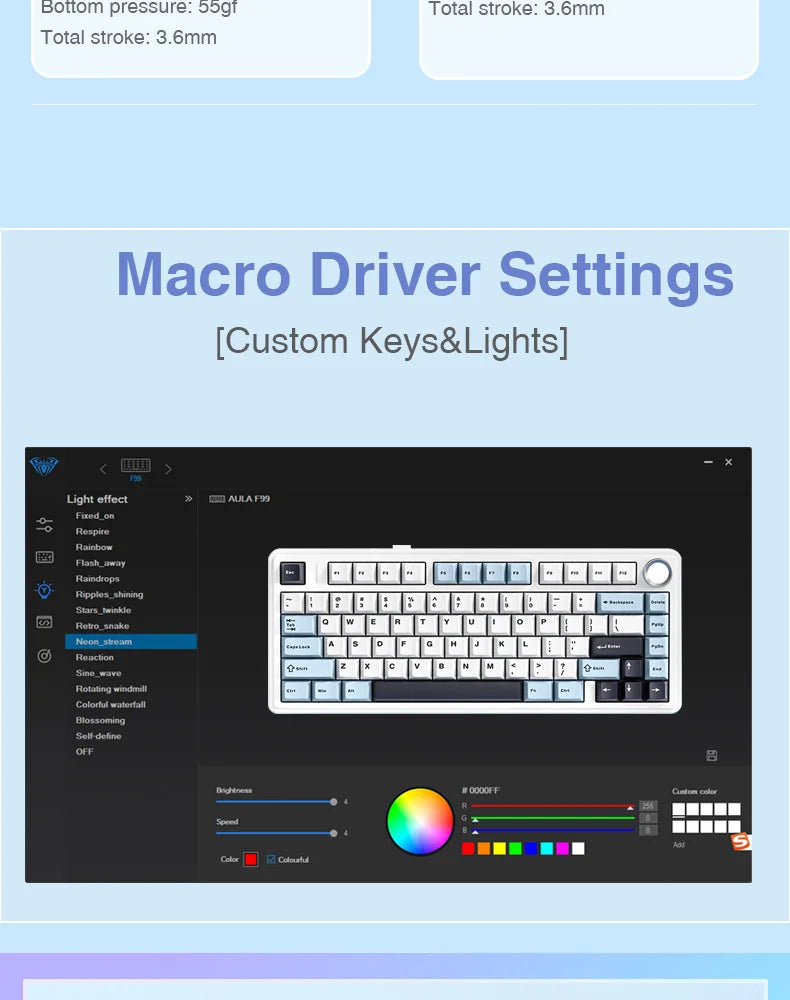 AULA F75 2.4G Wireless/Bluetooth/Wired Gaming Mechanical Keyboard RGB Customized 75% Layout Cherry Profile Gasket Structure