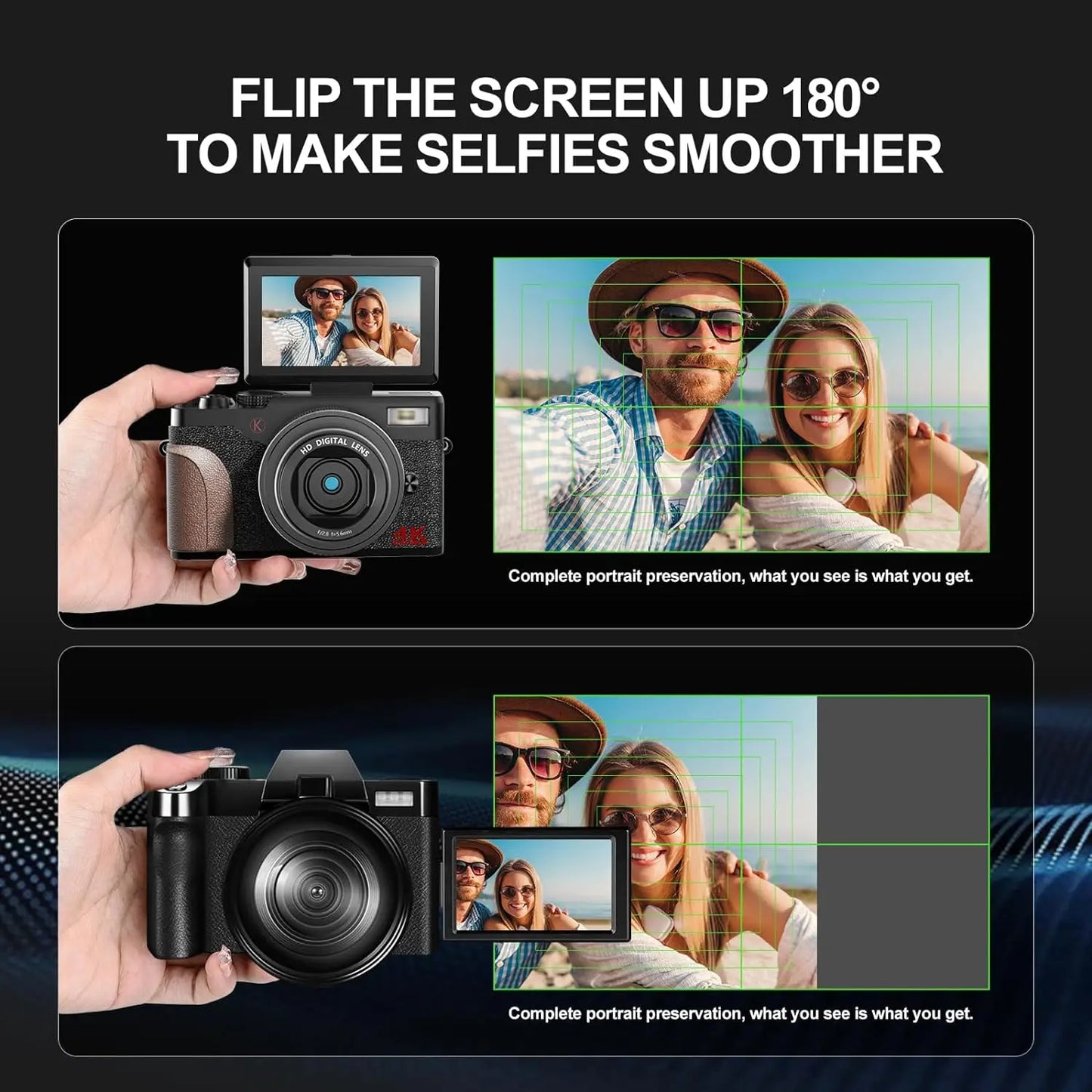 NBD Digital Camera 56MP Cameras for Photography 4K Camera 180°Flip Screen Digital Camera with 16X Digital Zoom Compact Camera