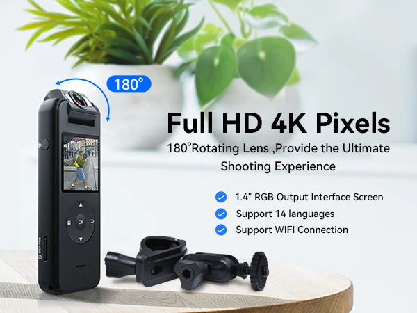 Human camera 4K 30fps ultra -high -definition record, 1.4 -inch screen recorder night vision lighting, wearable human camera