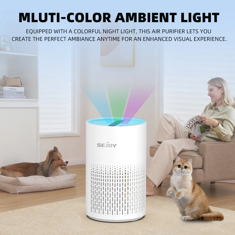 Sejoy Air Purifier H13 True HEPA Filter for Home Allergies and Pets Hair, Smokers in Bedroom with RGB Night Light