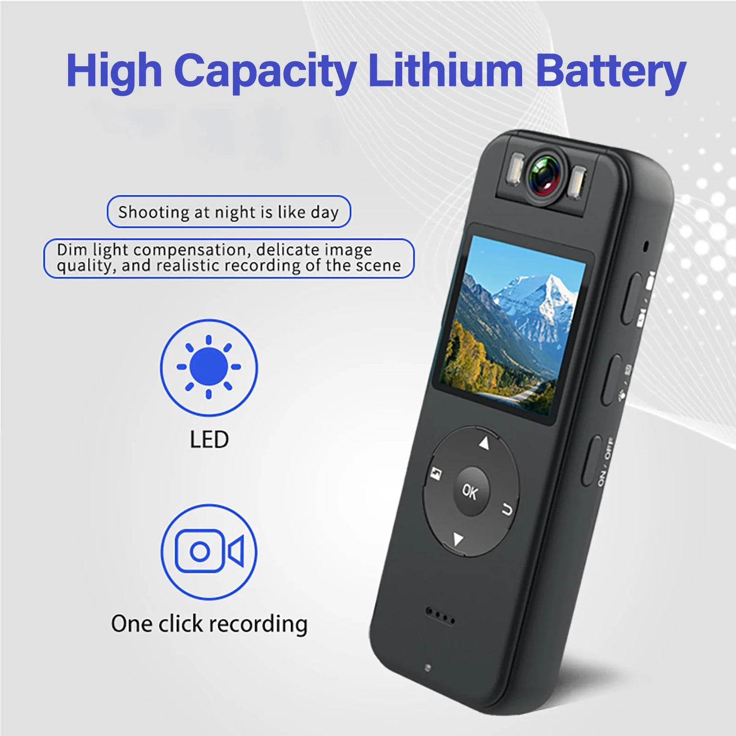 Human camera 4K 30fps ultra -high -definition record, 1.4 -inch screen recorder night vision lighting, wearable human camera
