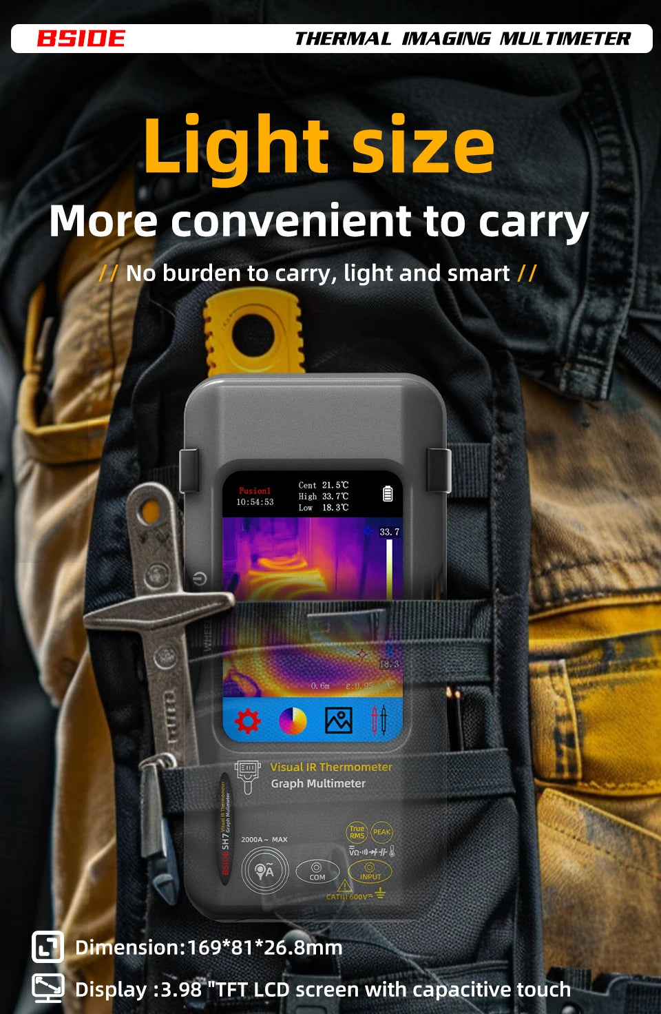 BSIDE Thermal Imager Multimeter 3.98 inch touchscreen 320*320 resolution 15 color palettes Water Leak Detection Circuit repair