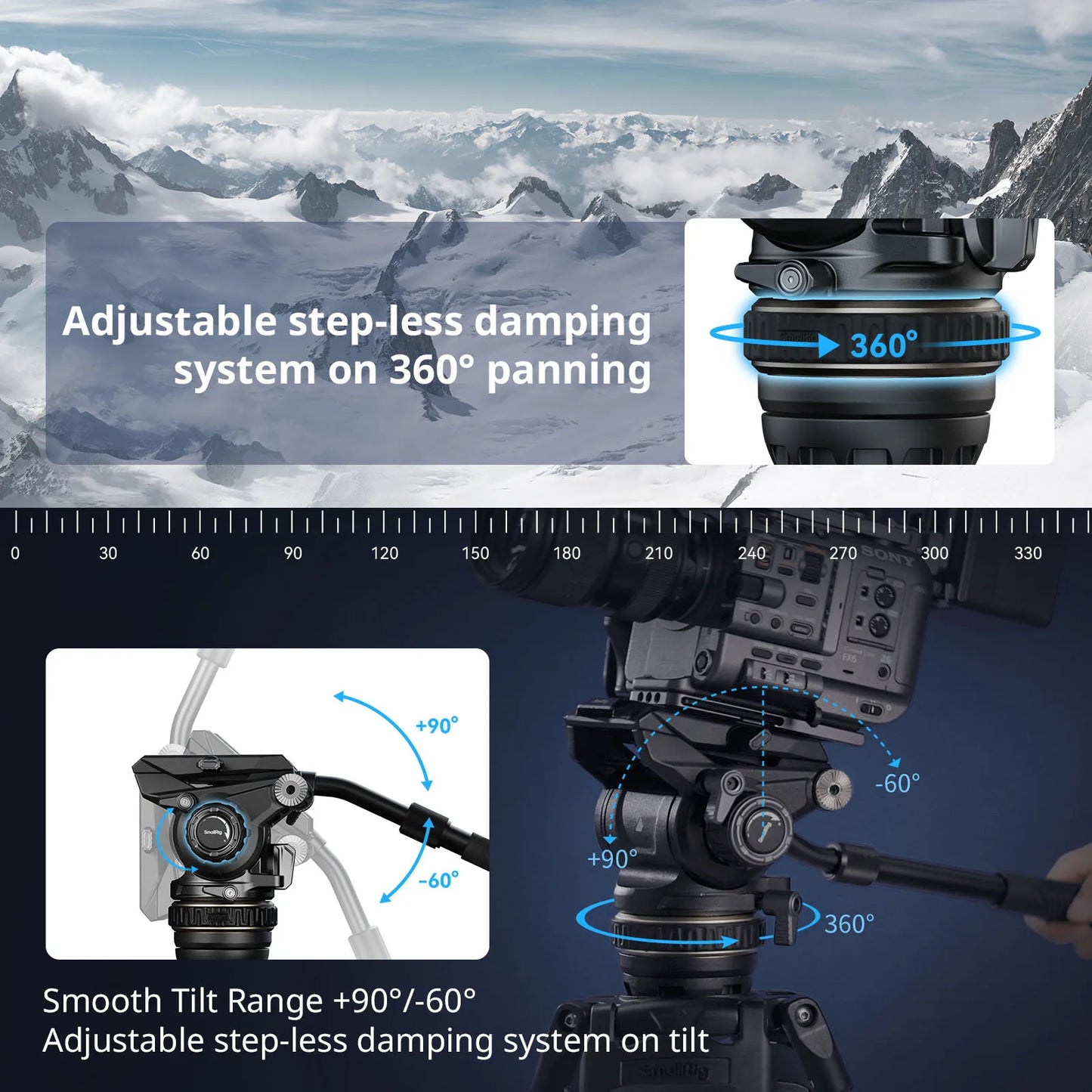 SmallRig AD-120 FreeBlazer Counterbalance Carbon Fiber Video Tripod Kit, 77" Video Tripod with 6-Step Counterbalance, Adjustable