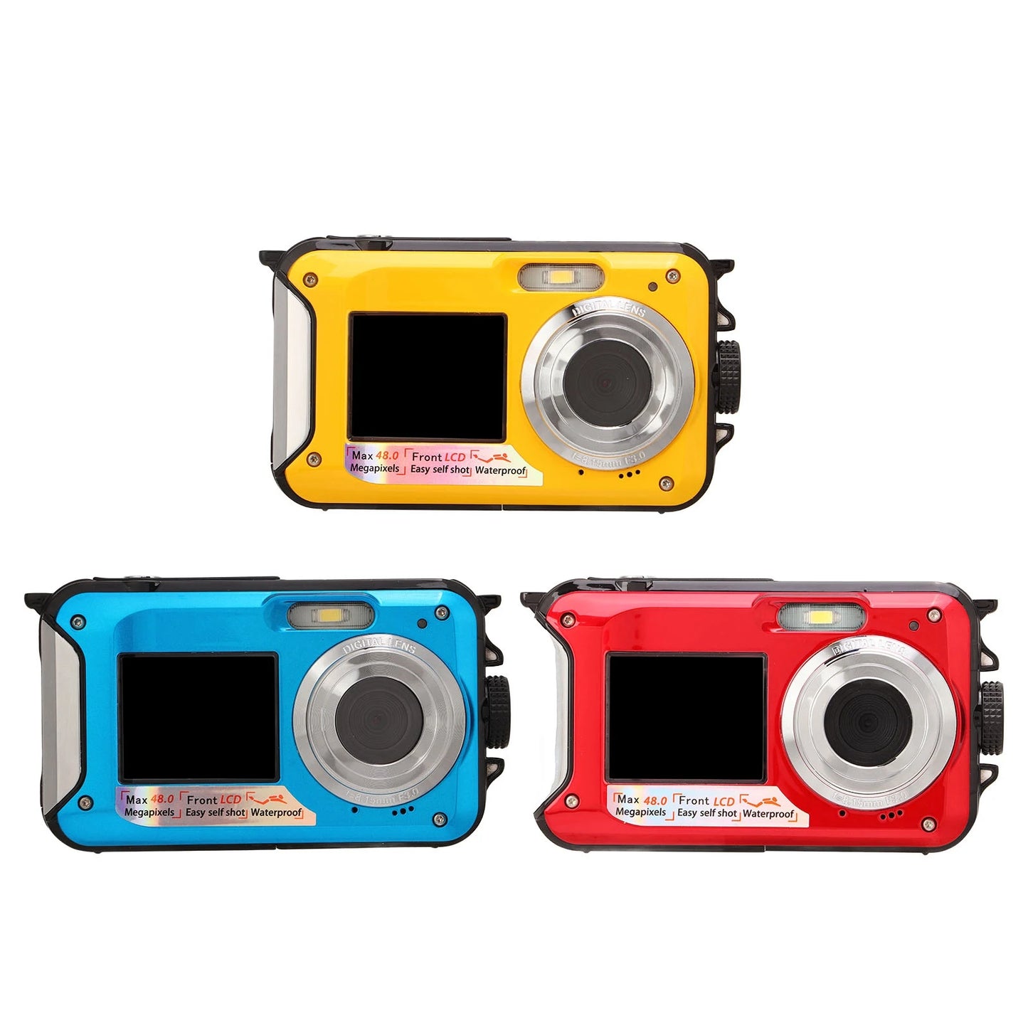 Full HD 2.7K 48MP 10ft Waterproof Underwater Digital Camera 16X Digital Zoom Front Rear Double Screens Water Resistant Camera