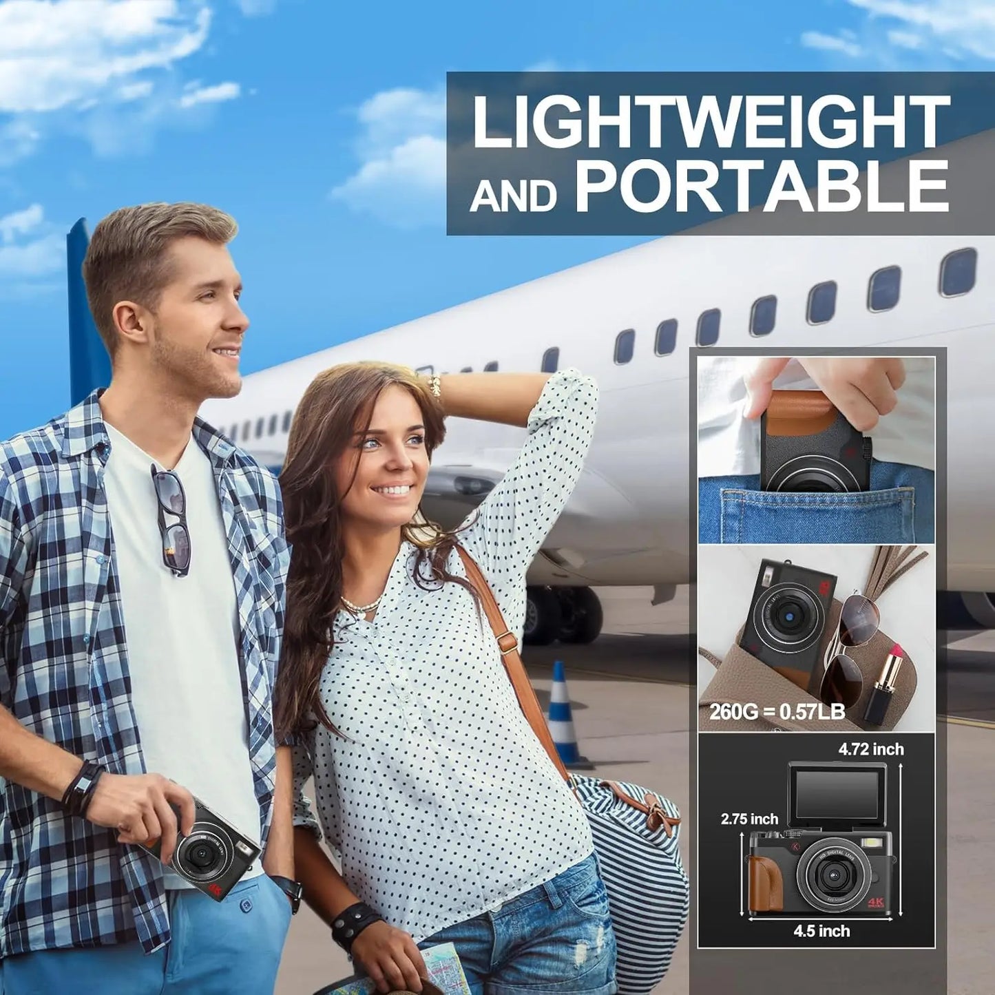 NBD Digital Camera 56MP Cameras for Photography 4K Camera 180°Flip Screen Digital Camera with 16X Digital Zoom Compact Camera