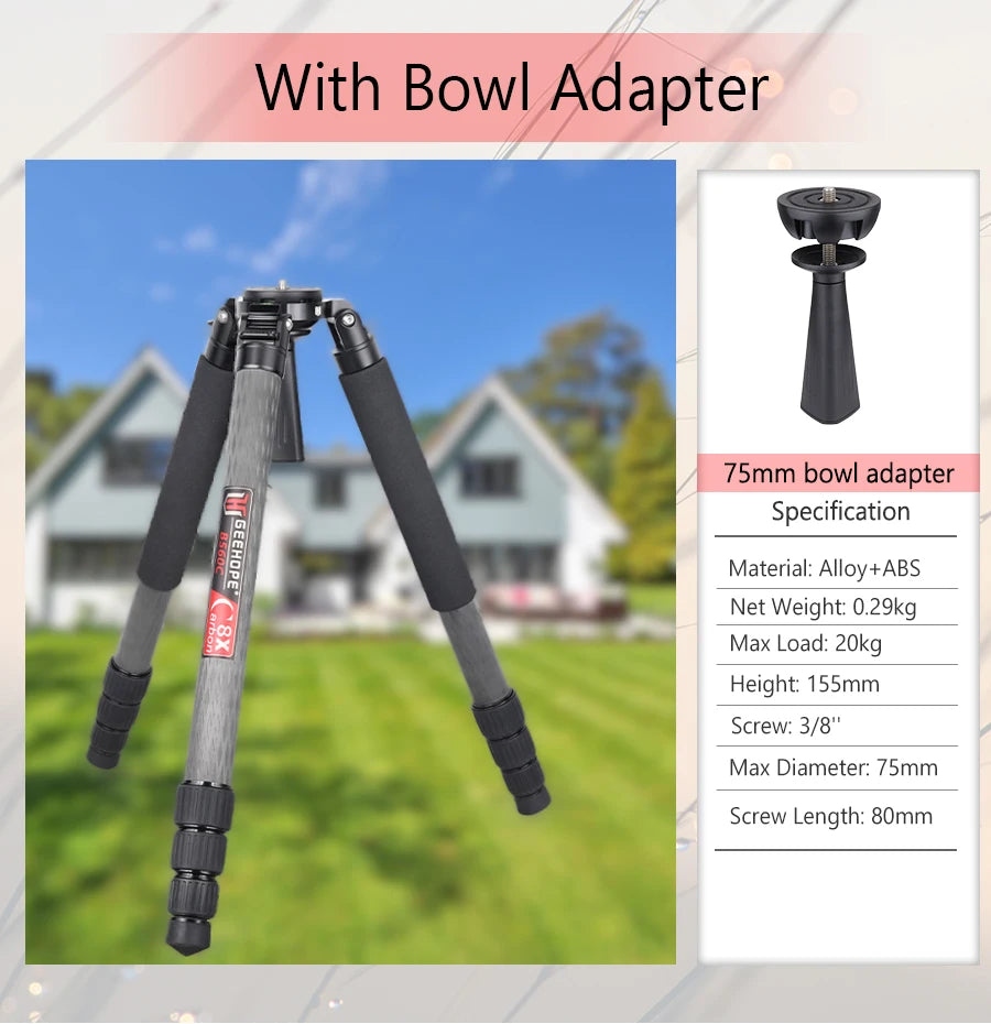 B560C Carbon Fiber Tripod 40mm Tube Professional Heavy Duty Tripod 30kg Load Bowl Tripod for DSLR Camera Shooting Birdwatching