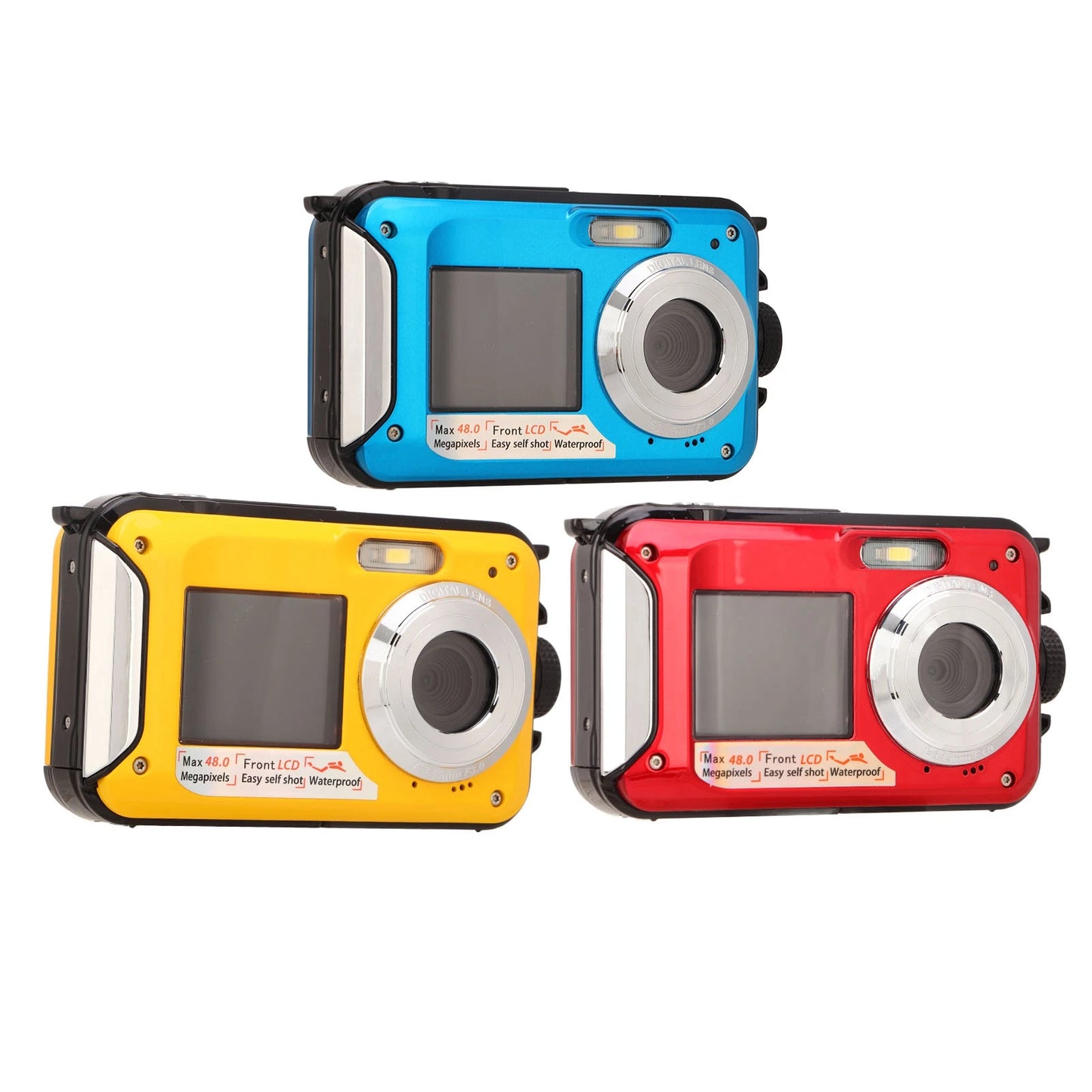 Full HD 2.7K 48MP 10ft Waterproof Underwater Digital Camera 16X Digital Zoom Front Rear Double Screens Water Resistant Camera