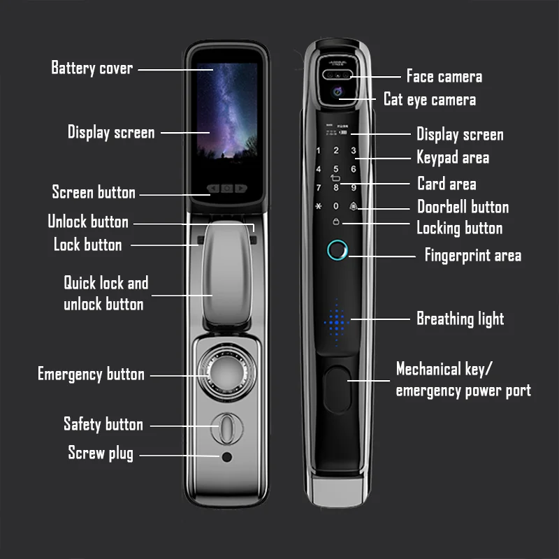 APP Face Recognition Smart Door Lock With Camera Video Call Voice Intercom Digital Door Lock Automatic Door Lock