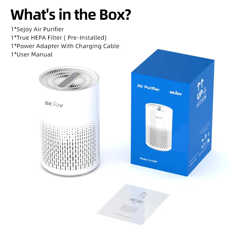 Sejoy Air Purifier H13 True HEPA Filter for Home Allergies and Pets Hair, Smokers in Bedroom with RGB Night Light