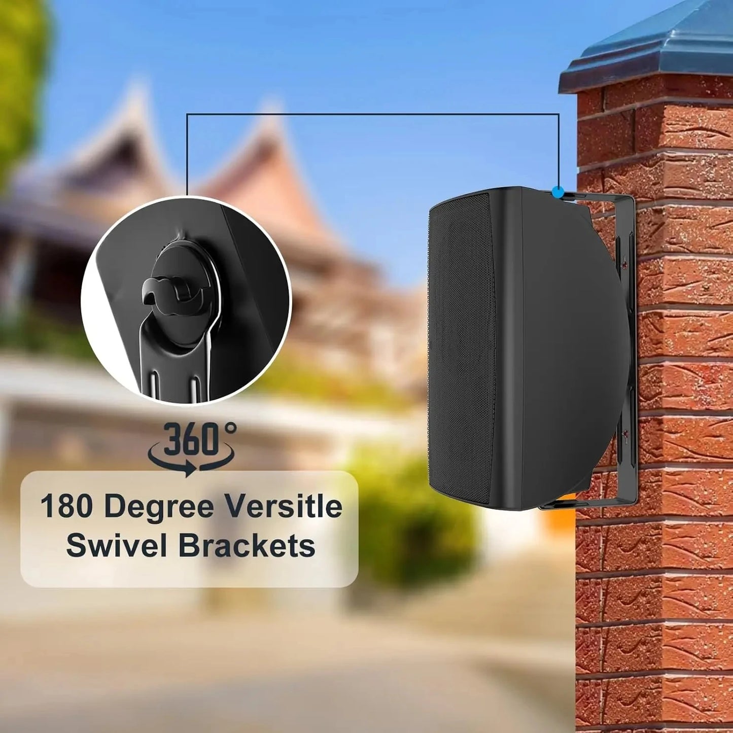 Herdio 6.5 Inches Outdoor Bluetooth Speakers 2 Way Wall Mount Sound Box Home Theater Subwoofer  for Porch Backyard (a Pair)