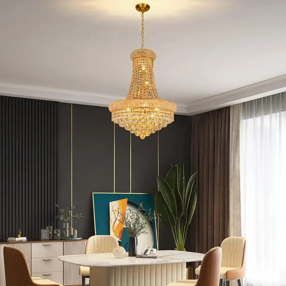 Luxury Empire Crystal Chandelier 12 Lights Entryway Dining Room Fixture Gold Lighting
