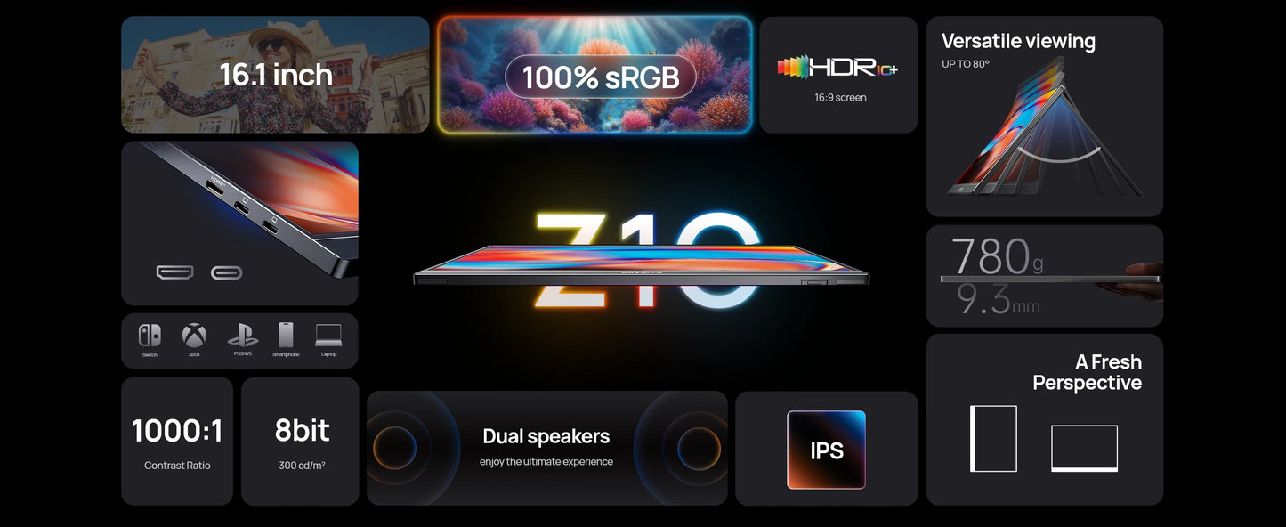 ARZOPA 16.1'' 100% sRGB Portable Monitor FHD1080P IPS Screen Second Monitor External Screen for MAC Laptop PC Xbox/PS/Switch,Z1C