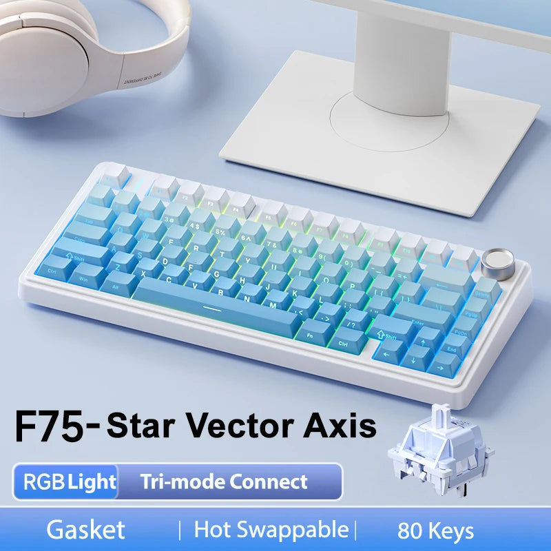 AULA F75 2.4G Wireless/Bluetooth/Wired Gaming Mechanical Keyboard RGB Customized 75% Layout Cherry Profile Gasket Structure