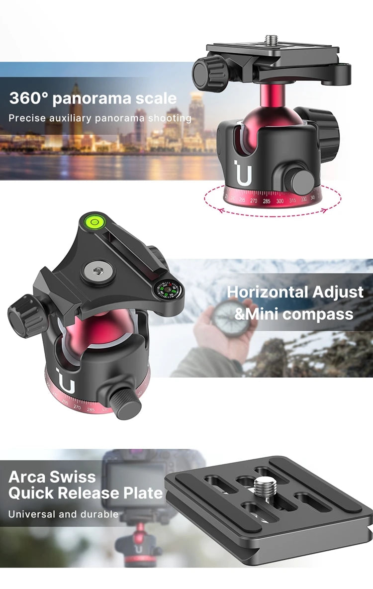 Ulanzi OMBRA Travel Tripod Aluminum Alloy Metal Outdoor Smartphone DSLR Camera Tripod Monopod W Arca Swiss Plate Ball Head