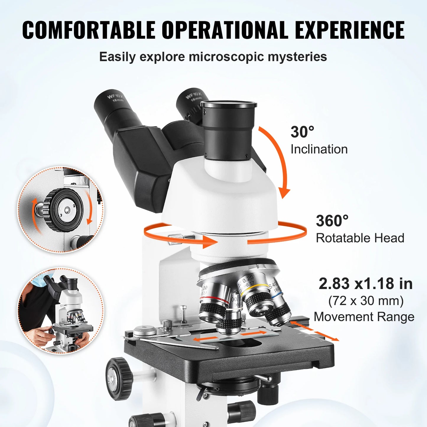 SucceBuy Compound Trinocular Microscope 40X-2500/40X-5000X Magnification Lab Microscope w/ LED Illumination & External Interface