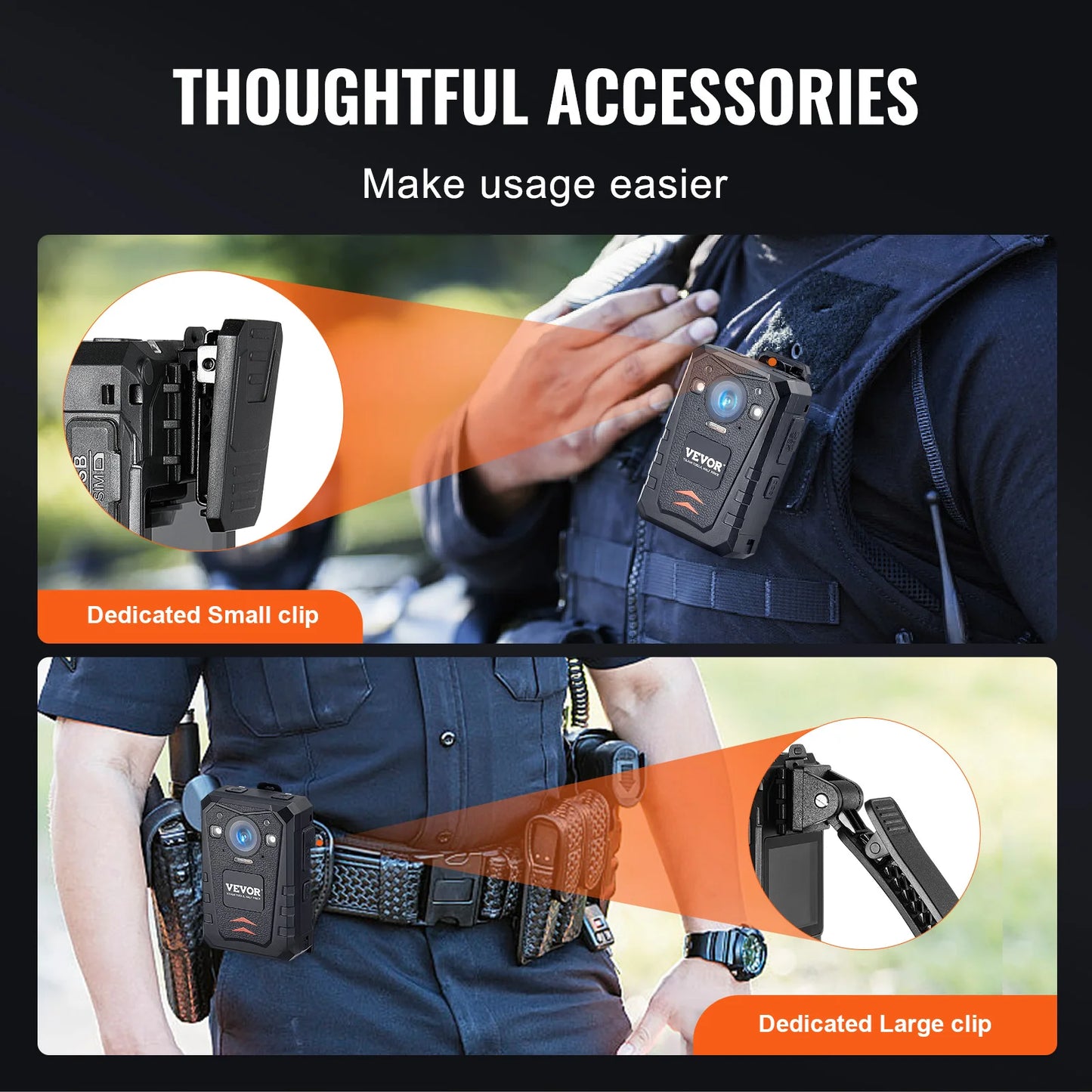 VEVOR 1440P HD Police Body Camera 128GB with Audio Video, 2.0" LCD, Infrared Night Vision, Waterproof GPS for Law Enforcement