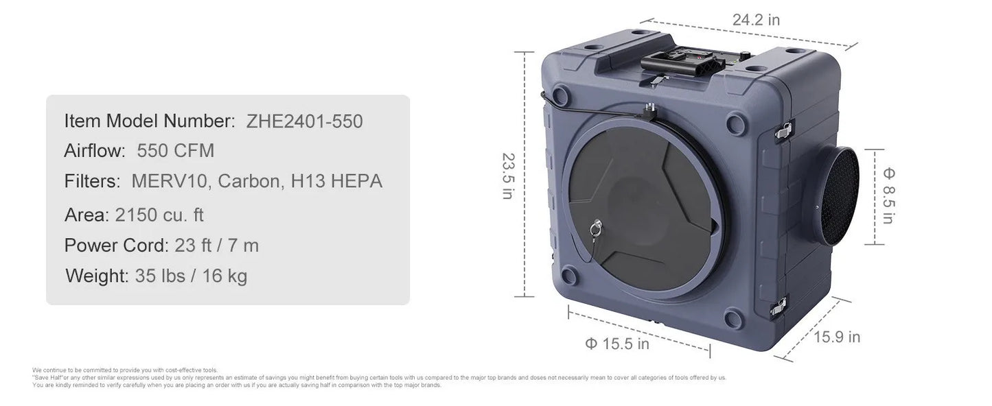 SucceBuy Air Scrubber with 3-Stage Filtration Stackable Negative Air 550/800 CFM  Air Cleaner with MERV10 Carbon H13 HEPA