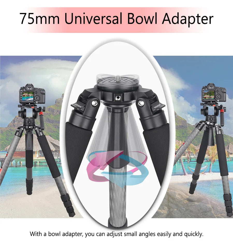 B560C Carbon Fiber Tripod 40mm Tube Professional Heavy Duty Tripod 30kg Load Bowl Tripod for DSLR Camera Shooting Birdwatching