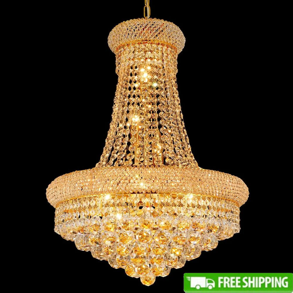 Luxury Empire Crystal Chandelier 12 Lights Entryway Dining Room Fixture Gold Lighting