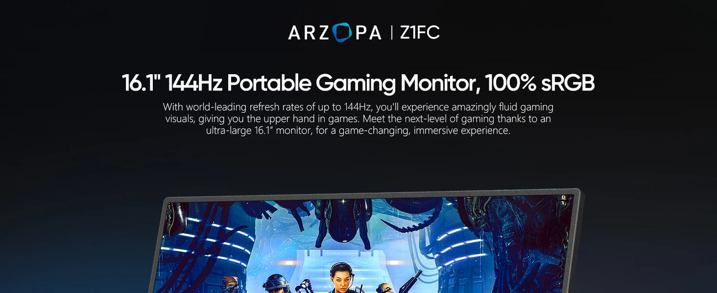 ARZOPA 16.1 inches Portable Gaming Monitor 144hz 100%sRGB 1080P FHD IPS Screen Second Screen for Switch,Xbox,PS5,Laptop,Mac,Z1FC