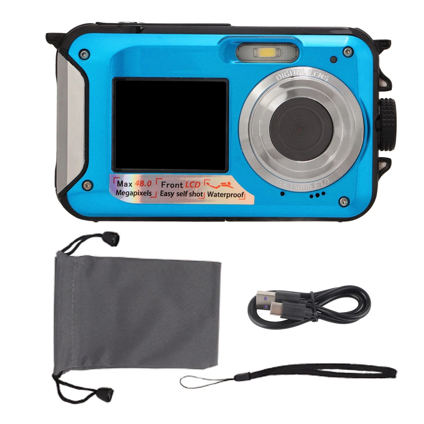 Full HD 2.7K 48MP 10ft Waterproof Underwater Digital Camera 16X Digital Zoom Front Rear Double Screens Water Resistant Camera