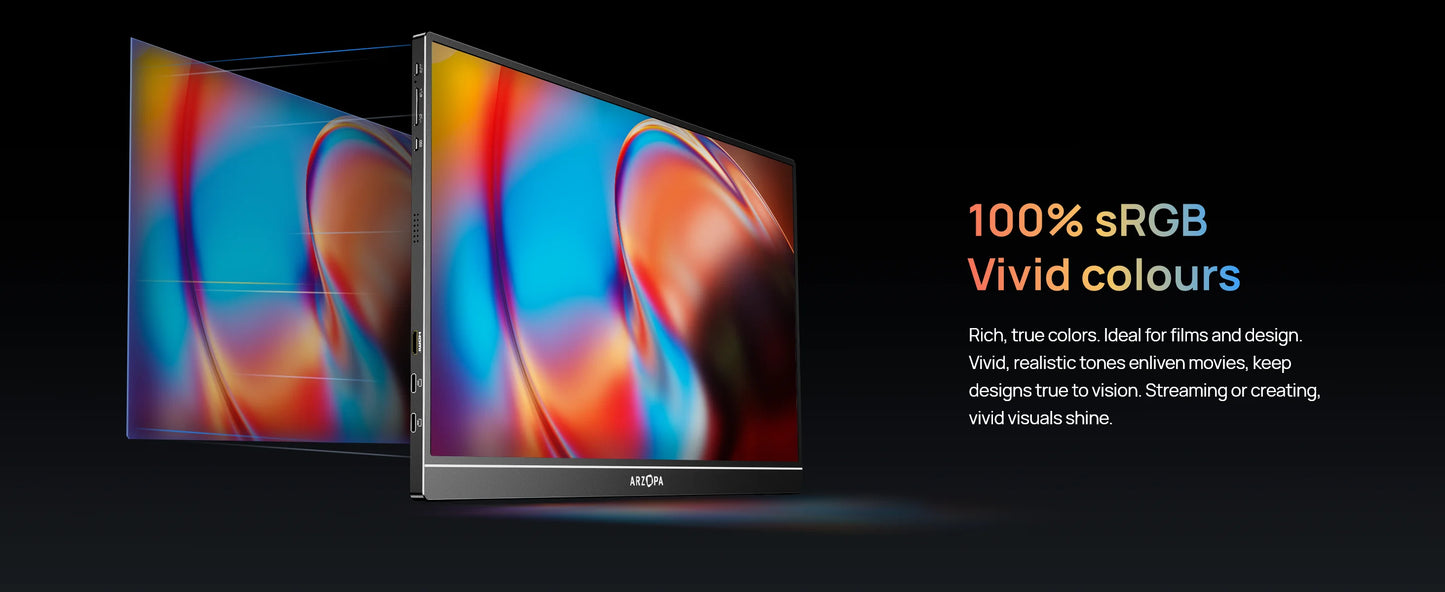 ARZOPA 16.1'' 100% sRGB Portable Monitor FHD1080P IPS Screen Second Monitor External Screen for MAC Laptop PC Xbox/PS/Switch,Z1C