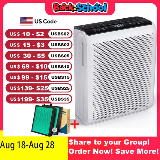 AROEVE Air Purifier 1504 Sq.Ft Touch Control Smart Timer 3 Speed , Washable Filters, for Pet Dander, Pollen, Smoke Bedroom, MK07