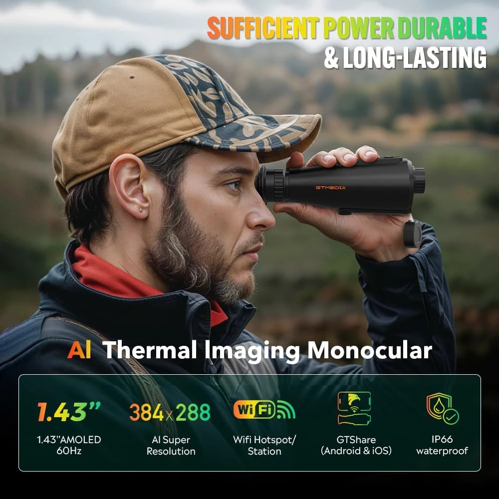 GTMEDIA Thermal Imaging Monocular AI Super-Resolution384*288 (50 Hz) 15mm /0.9 Lens Thermal Scope Outdoor IR Night Vision Goggle