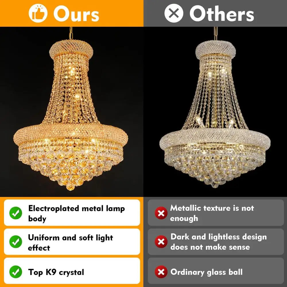 Luxury Empire Crystal Chandelier 12 Lights Entryway Dining Room Fixture Gold Lighting