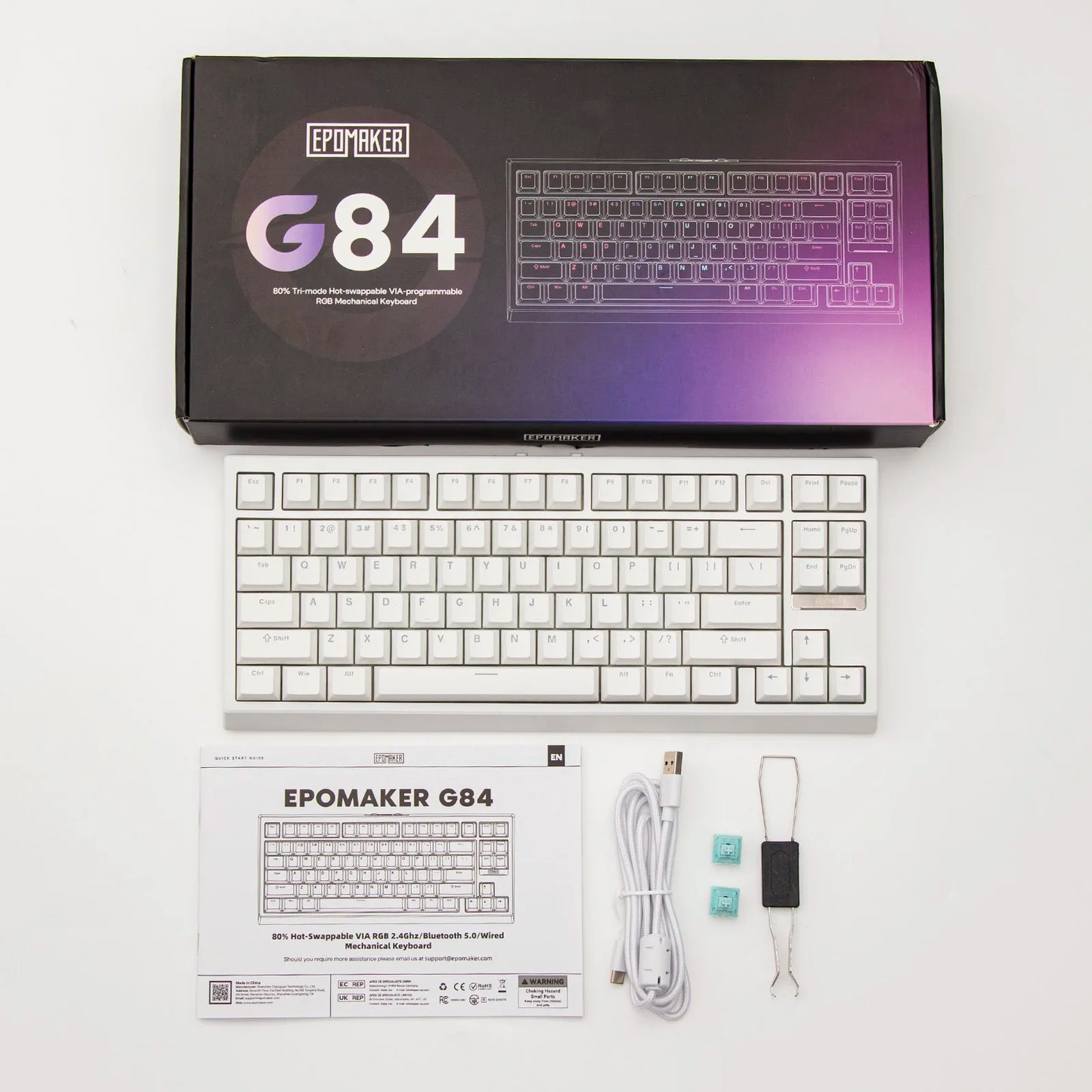 EPOMAKER G84 VIA 80% QWERTY ANSI US Layout Gasket-Mounted Wired/2.4GHz/Bluetooth Wireless Mechanical Keyboard for Mac/WIN/Gaming