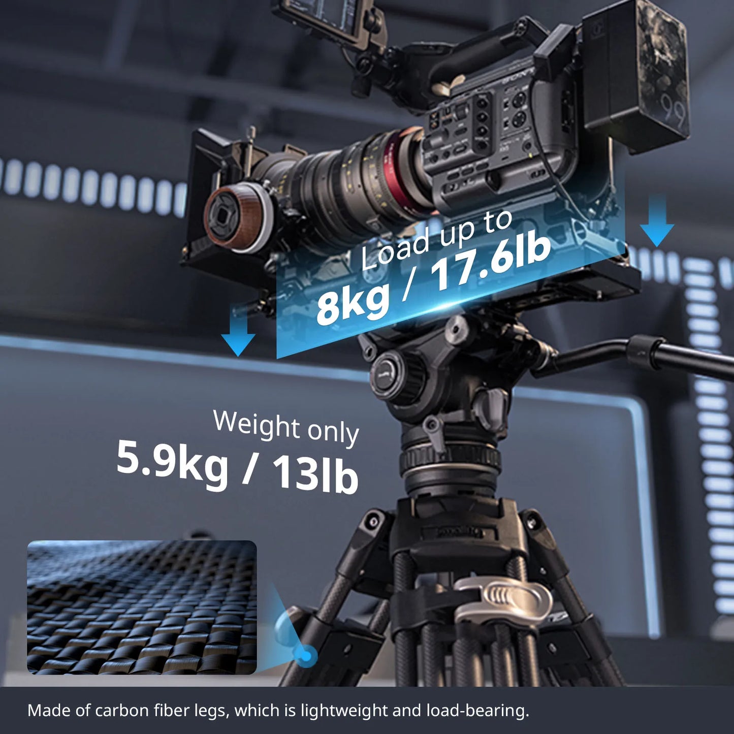SmallRig AD-120 FreeBlazer Counterbalance Carbon Fiber Video Tripod Kit, 77" Video Tripod with 6-Step Counterbalance, Adjustable