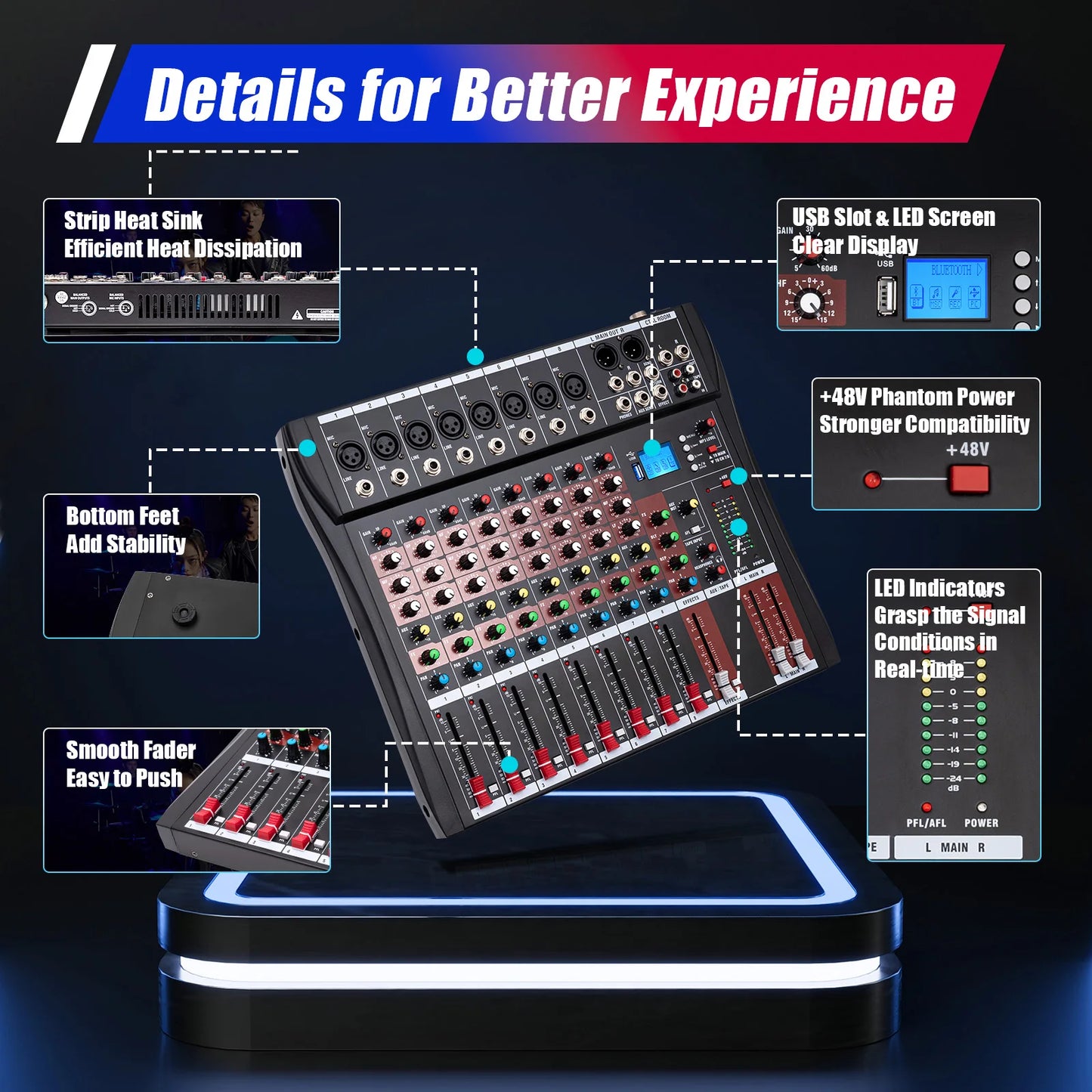 8 Channel Mixing Console Bluetooth MP3 Recorder Dedicated Stereo Audio Mixer Digital USB Mixing Console