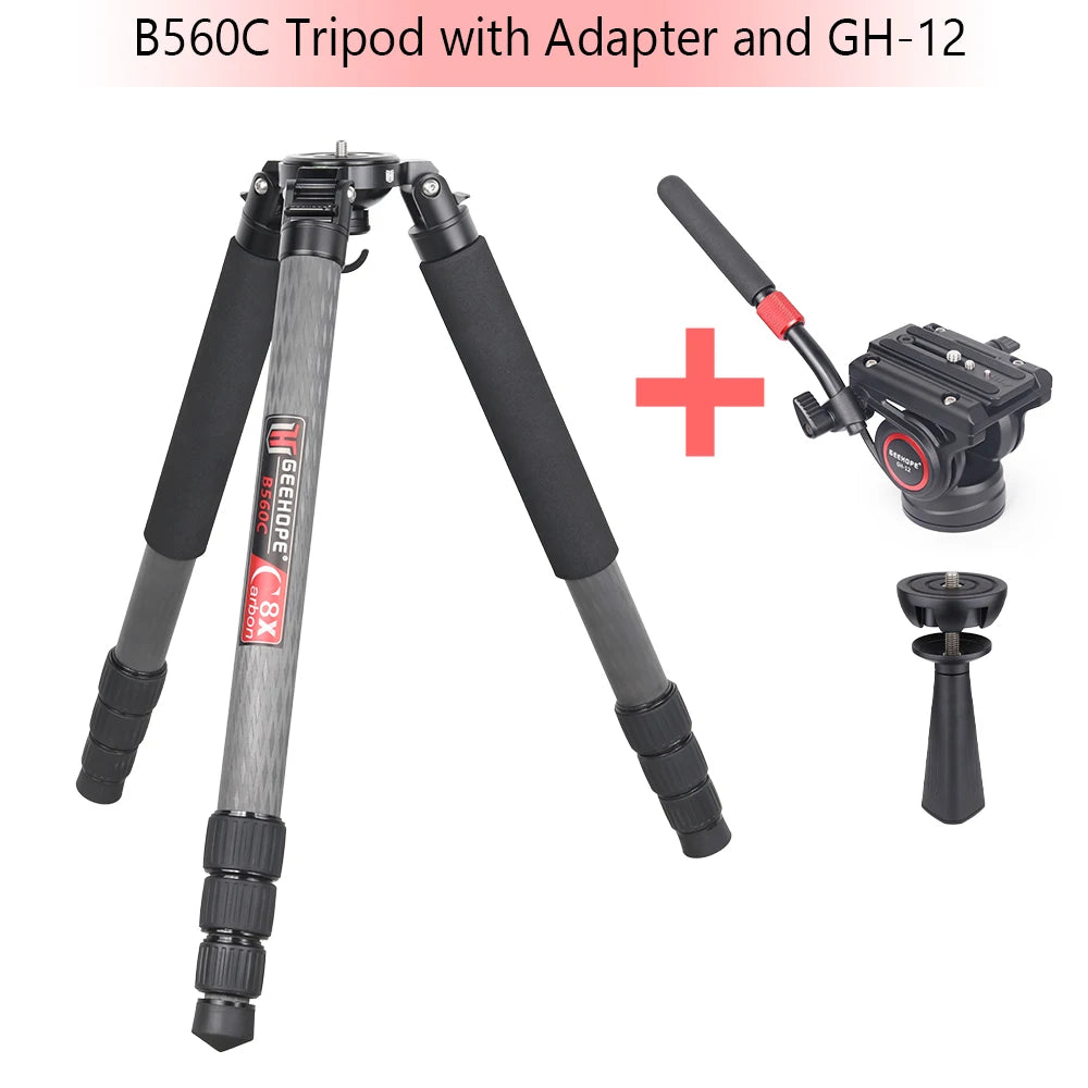B560C Carbon Fiber Tripod 40mm Tube Professional Heavy Duty Tripod 30kg Load Bowl Tripod for DSLR Camera Shooting Birdwatching