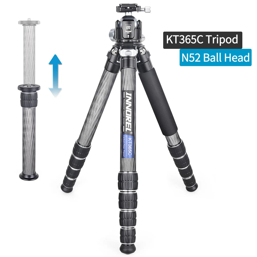 KT365C/KT405C 10 Layers Carbon Fiber Tripod for DSLR Camera 5 Sections Heavy Duty Stand Low Gravity Ballhead Short Center Column