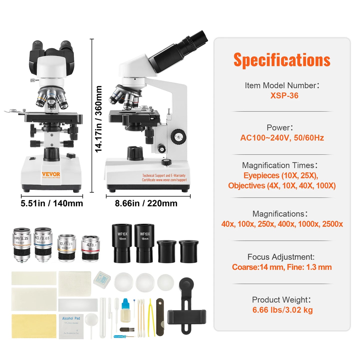SucceBuy Compound Trinocular Microscope 40X-2500/40X-5000X Magnification Lab Microscope w/ LED Illumination & External Interface