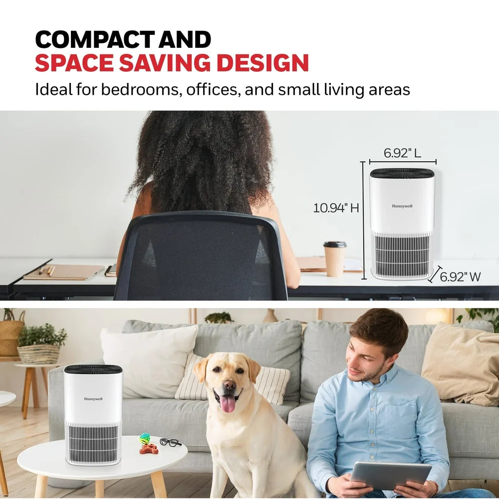 Air Purifier HEPA Filter Compact Bedroom Smoke Pollen Dust Allergens Odor Reducer with Timer Indicator Quiet Operation
