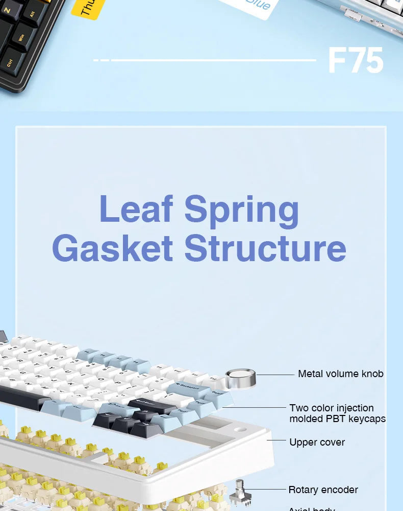 AULA F75 2.4G Wireless/Bluetooth/Wired Gaming Mechanical Keyboard RGB Customized 75% Layout Cherry Profile Gasket Structure