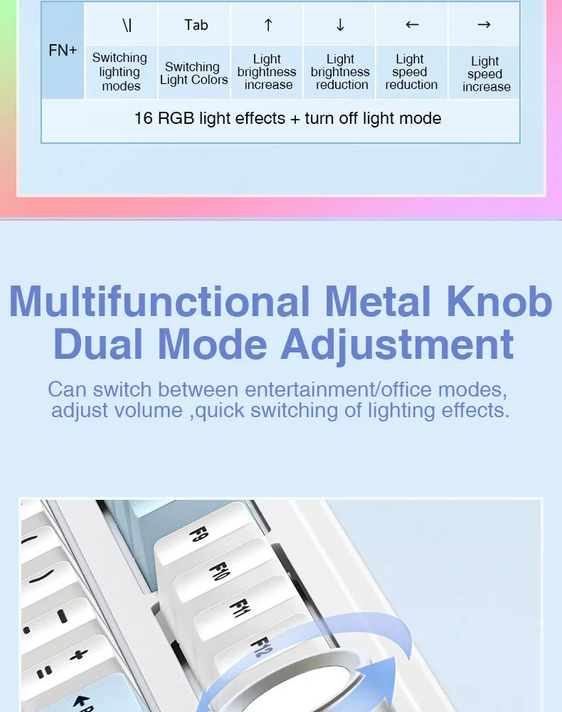 AULA F75 2.4G Wireless/Bluetooth/Wired Gaming Mechanical Keyboard RGB Customized 75% Layout Cherry Profile Gasket Structure