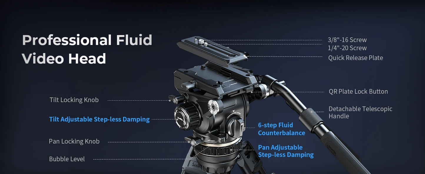 SmallRig AD-120 FreeBlazer Counterbalance Carbon Fiber Video Tripod Kit, 77" Video Tripod with 6-Step Counterbalance, Adjustable