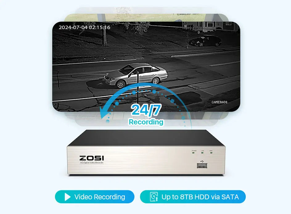 ZOSI 8CH 1080P CCTV System Outdoor 5MP Lite Video DVR with 2/4/6/8pcs 2MP Wired Security Cam Day/Night Video Surveillance System
