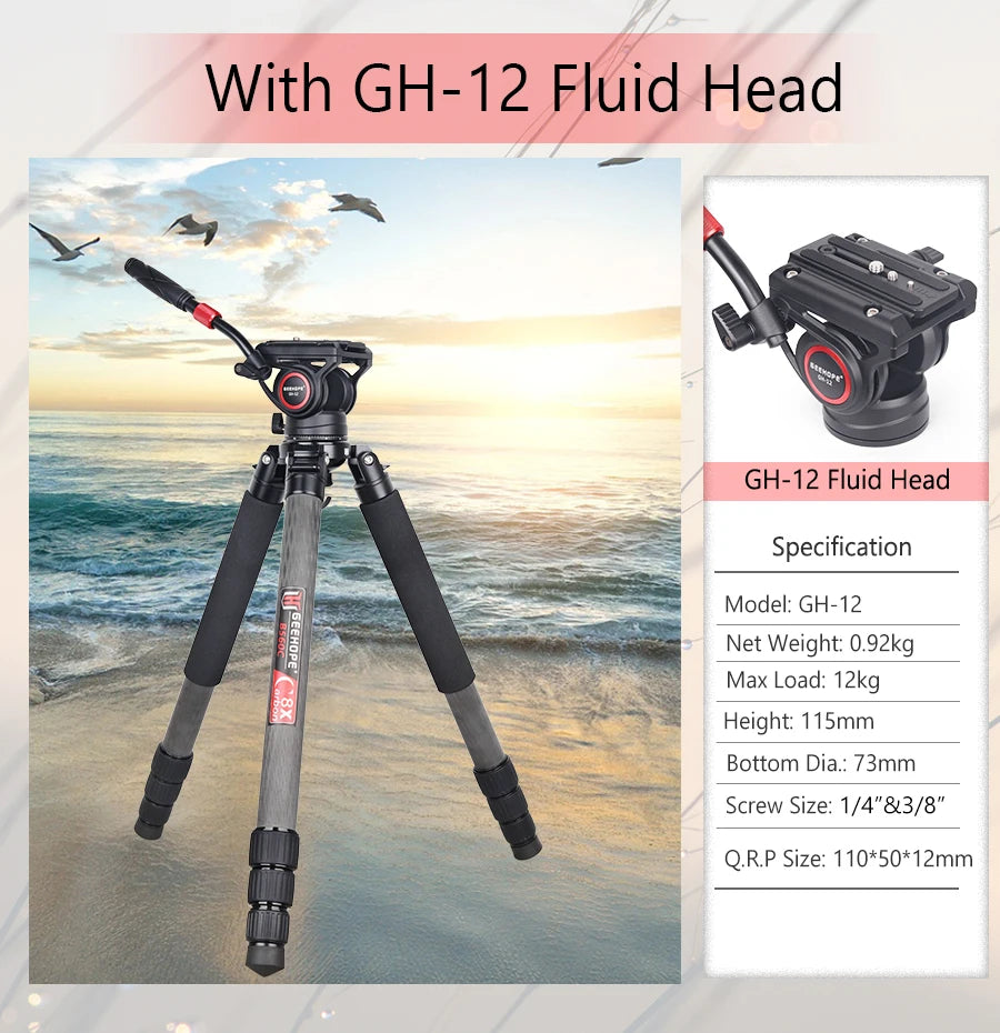 B560C Carbon Fiber Tripod 40mm Tube Professional Heavy Duty Tripod 30kg Load Bowl Tripod for DSLR Camera Shooting Birdwatching