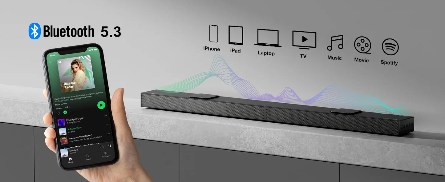 ULTIMEA 5.1.2 Sound Bar for Smart TV with Dolby Atmos, 8" Wireless Subwoofer, 4K HDR Pass-through, HDMI IN/eARC, 520W Peak Power